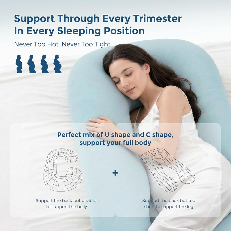57in U Shaped Pregnancy Pillow Cooling Cover Full Body Mist Blue6