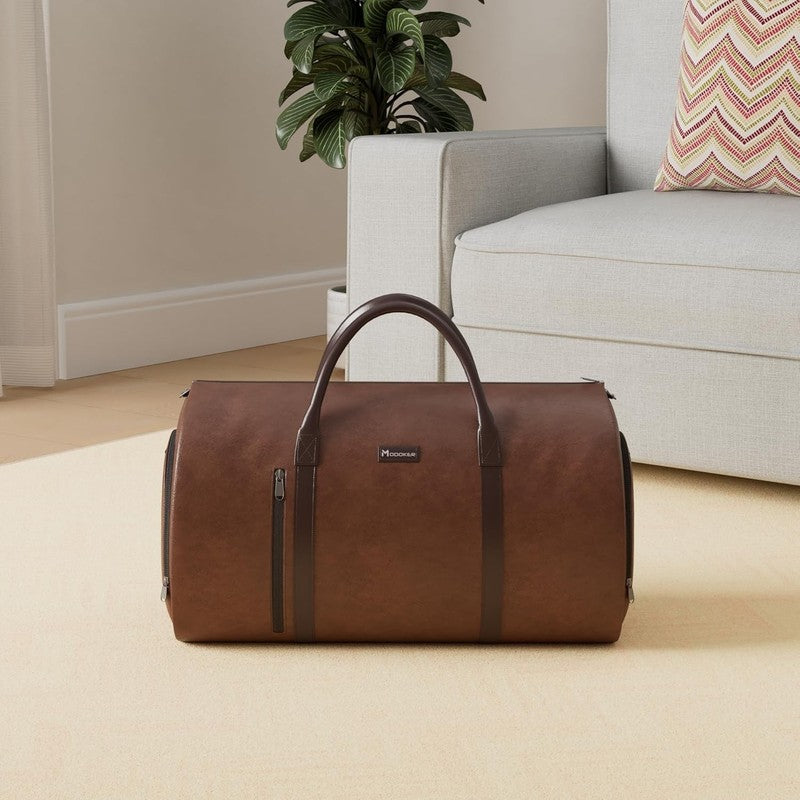 Leather Garment Duffle Bag Brown Waterproof Suit Travel Carry On Business1