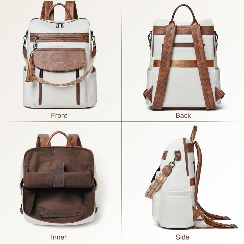 Women Laptop Backpack 15.6" Leather Travel Work Water Resistant Beige Brown6