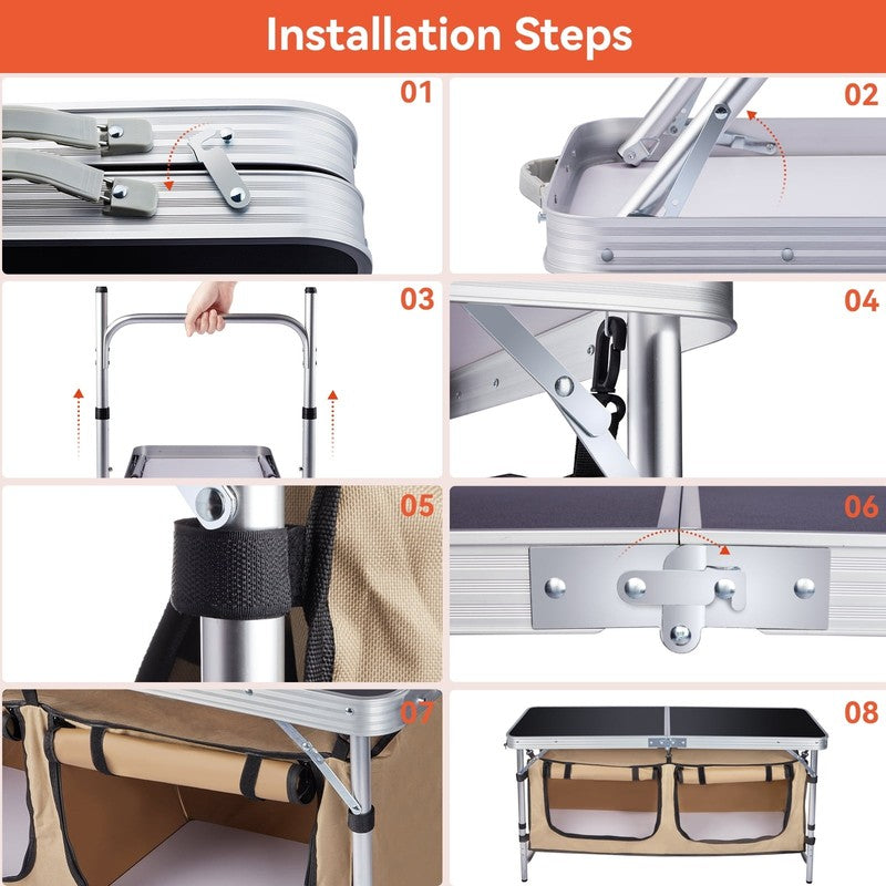 Portable Camping Table Set   Aluminum Kitchen Station W/ Storage, Adjustable Fee9