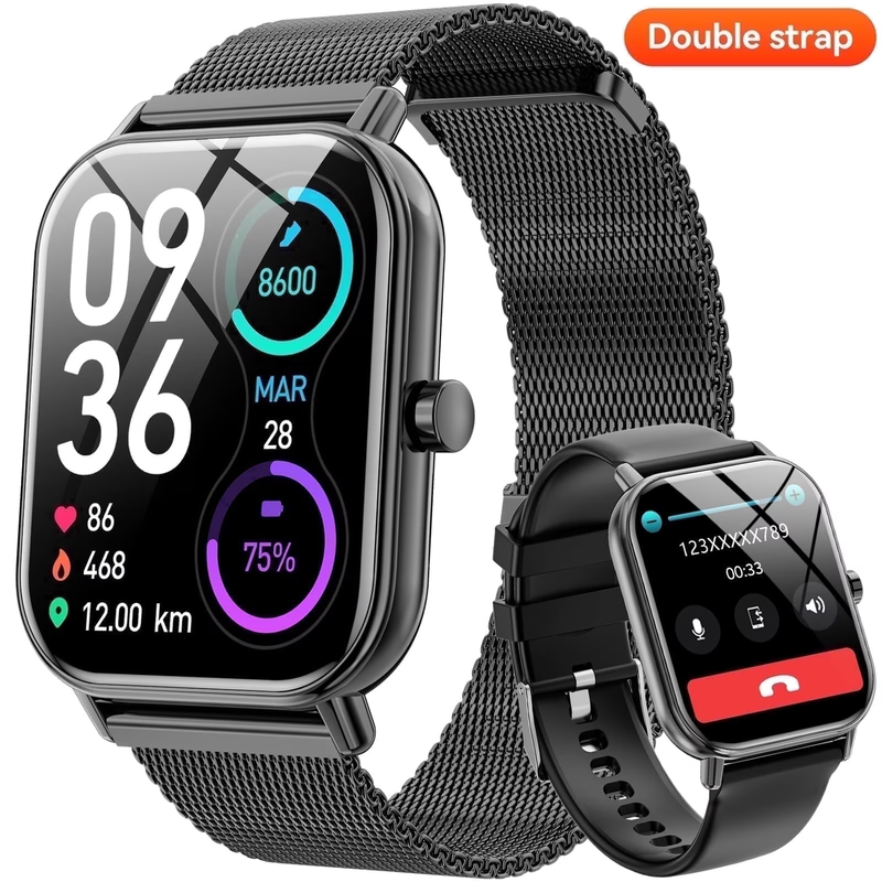 1.85" Smart Watch Android iPhone Call Fitness Tracker IP68 Milanese Steel0