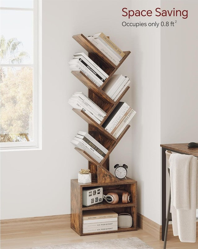 6 Tier Tree Bookshelf, Small Bookcase with Storage Cabinet, Tall Bookshelves2
