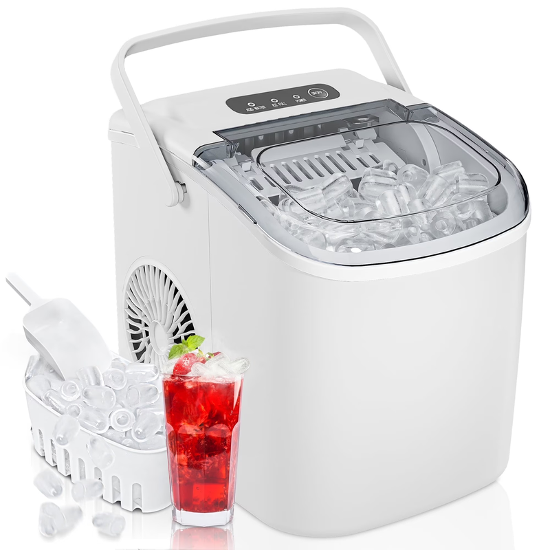 Countertop Ice Maker 9 Bullet Ice in 6Min One Button Auto Cleaning 26Lbs/24H10