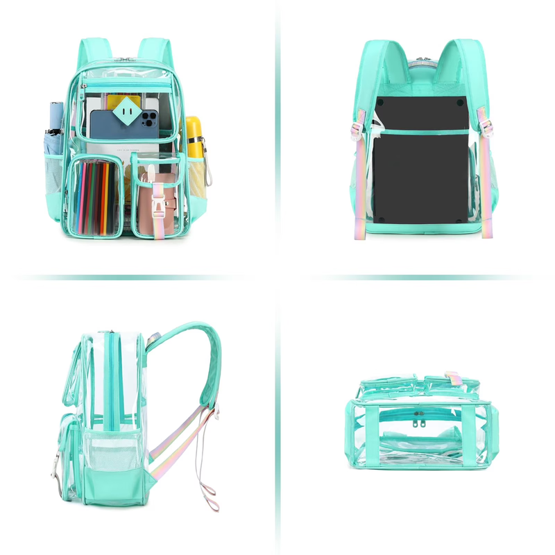 Large Clear Book Bag Waterproof See Through Backpack Green Daisy5