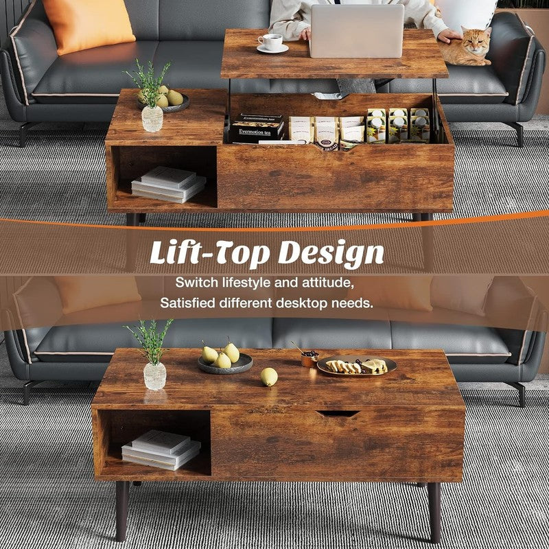 Lift Top Coffee Tables for Living Room, Small Rising Wooden Center Tables with S4