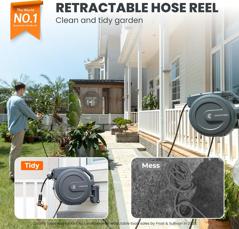 Retractable Garden Hose Reel 1/2 Inch X 130 Ft, Super Heavy Duty, Any Length Loc1