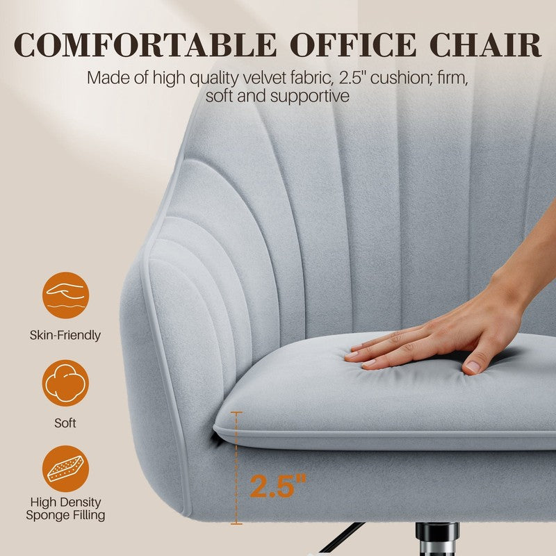 Office Desk Chair with Padded, Velvet Vanity Chair with Back and Wheels, Comfy H3