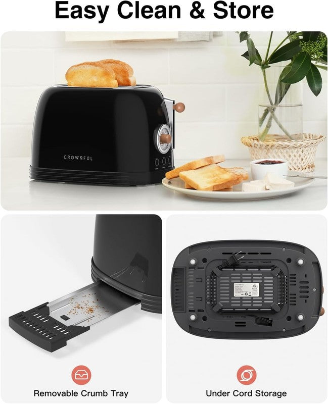 Retro 2-Slice Toaster Black - Wide Slots, Bagel, Cancel, Defrost, 6 Shade5