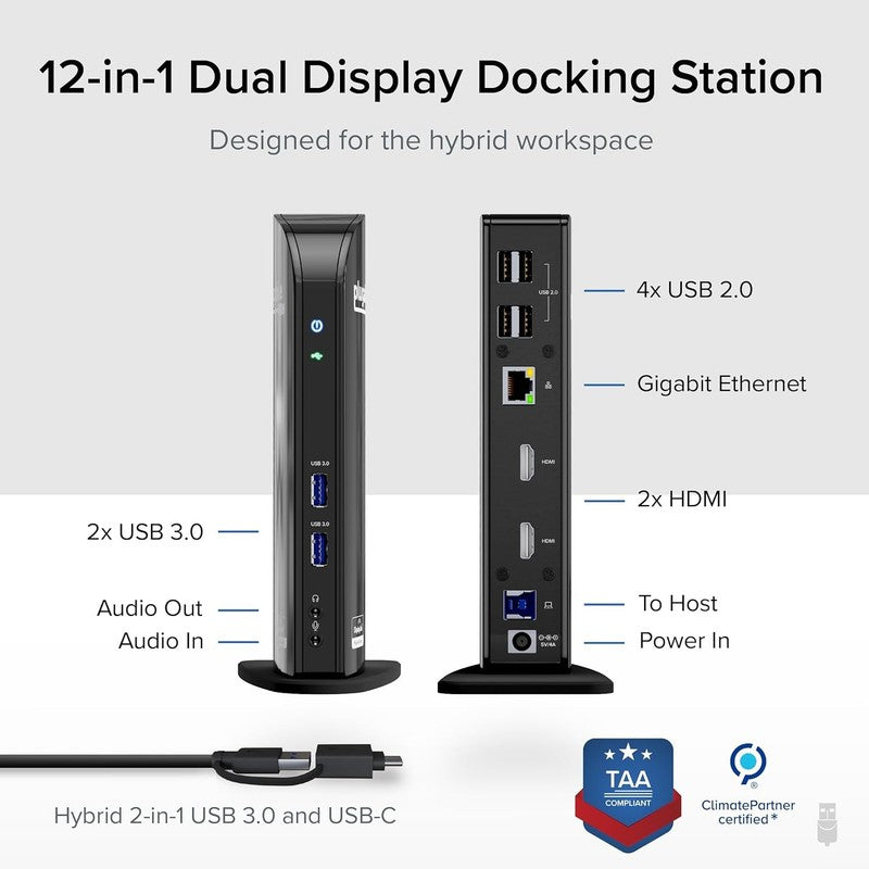 Universal Laptop Dock UD 3900 Dual HDMI USB C/USB 3.0 Ethernet 6 USB Mac/Win1
