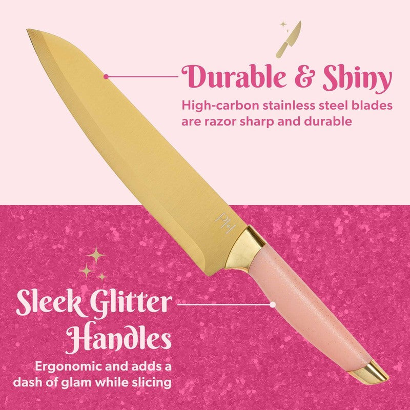 10 Piece Stainless Steel Kitchen Knife Set with Heart Shaped Block, Pink4