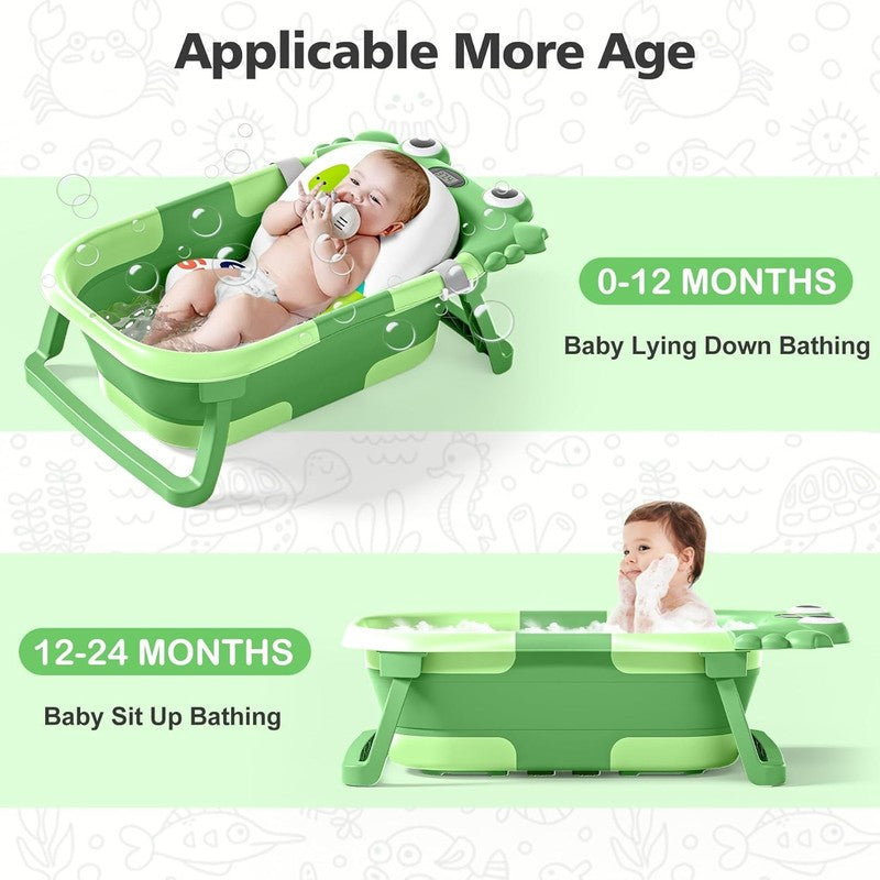 Collapsible Baby Bathtub with Thermometer Soft Cushion Foldable 0 36M DarkGreen2
