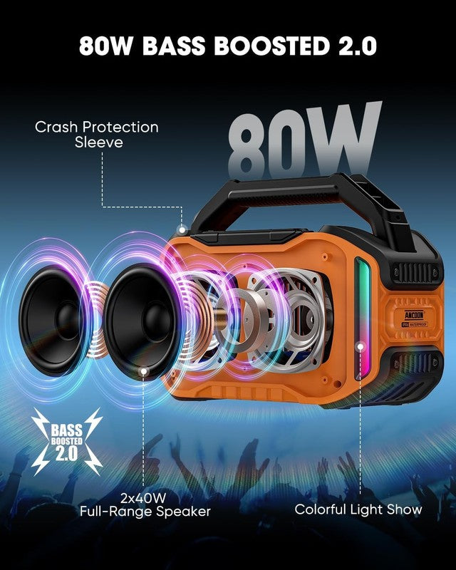 80W Bluetooth Speaker, Loud Bass, IPX6 Waterproof, 20H Playtime, TWS, Orange1