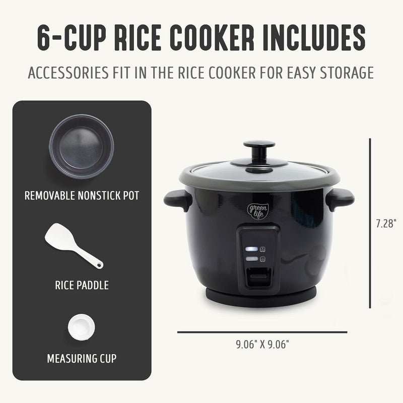 Rice Cooker 3-Cup PFAS-Free Ceramic Nonstick Pot Keep Warm Black1
