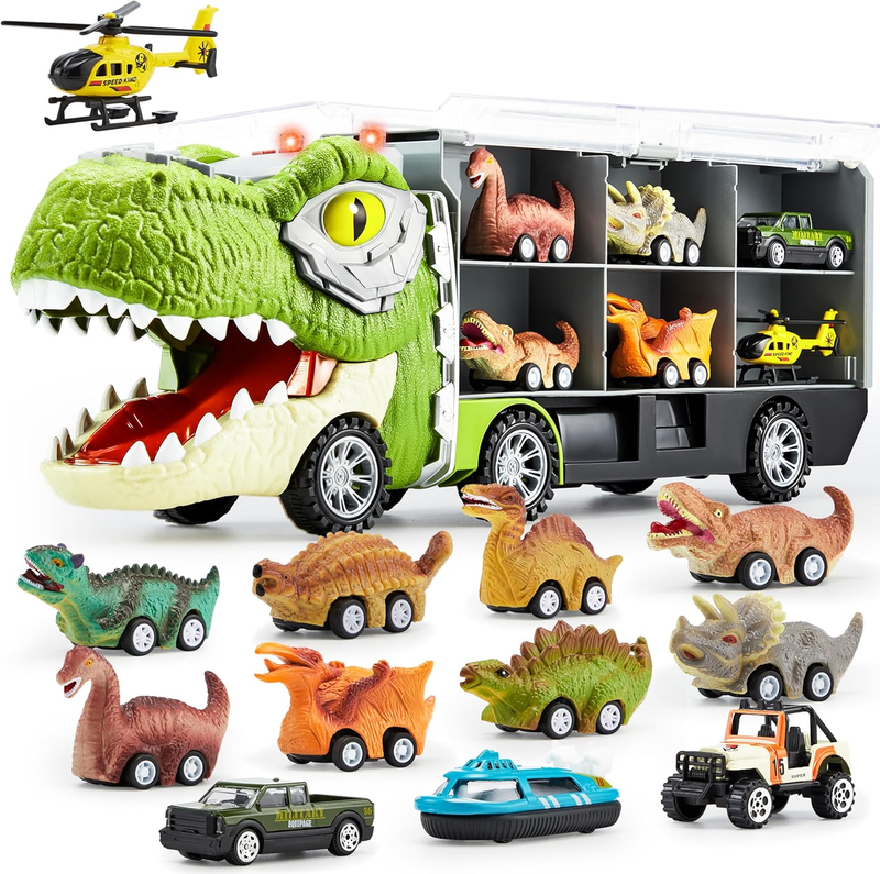 13 in 1 Dinosaur Carrier Truck with 12 Pull Back Cars Toy for Kids Ages 3 59