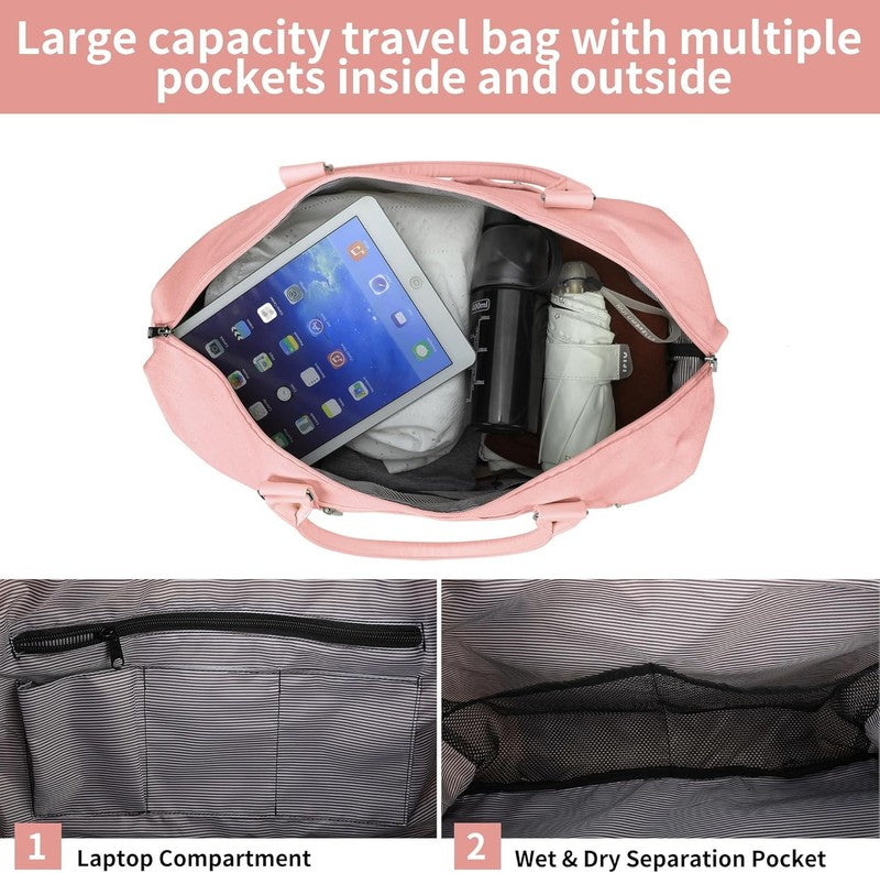 21in Women Weekender Duffle Bag 2Pc Canvas Leather Carry On Shoe Compartment3