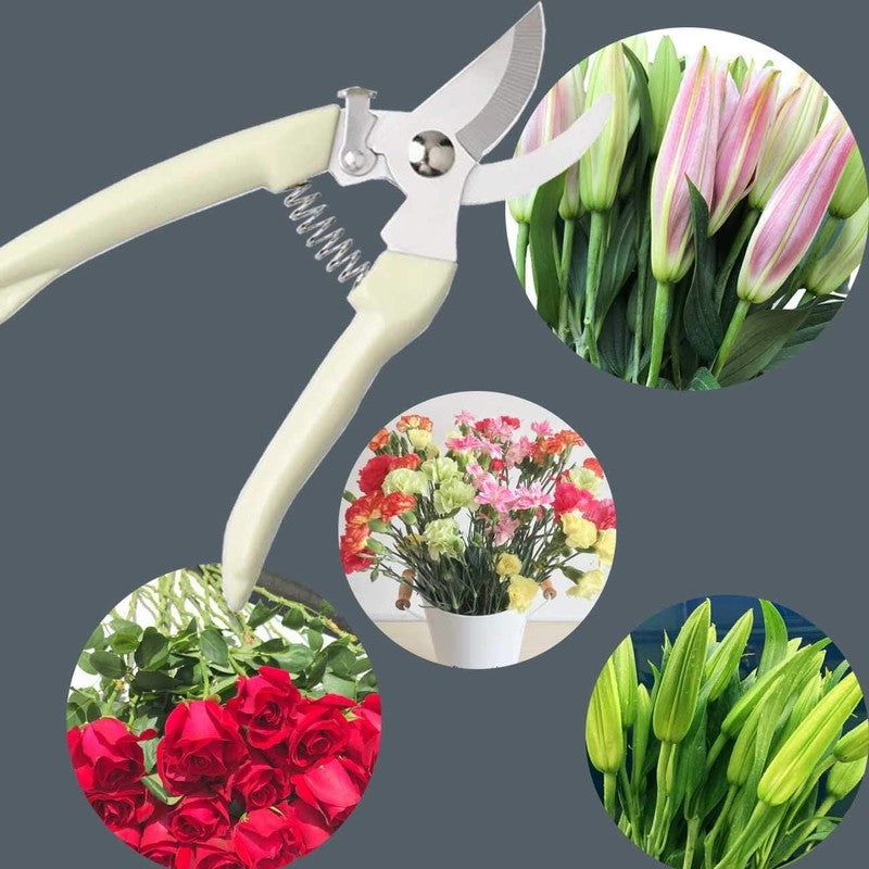 Premium 3CR13 Garden Shears for Pruning, Picking & Floristry - White1
