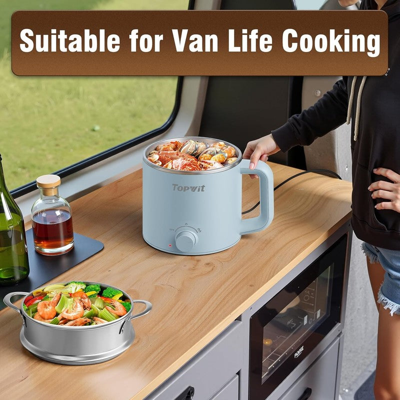 1.6L Electric Hot Pot Steamer Ramen Cooker Portable Dual Power Control Blue5