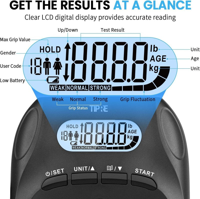 396Lbs Digital Hand Grip Strength Tester, LCD Dynamometer, Adjustable2