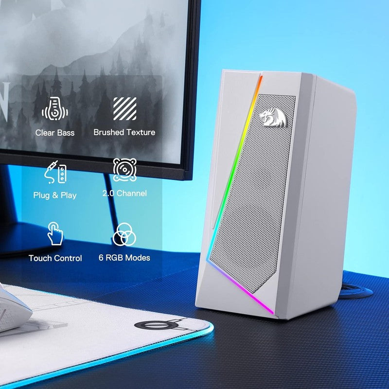 GS520 RGB Desktop Speakers 2.0 USB PC Stereo LED 6 Modes 3.5mm White1