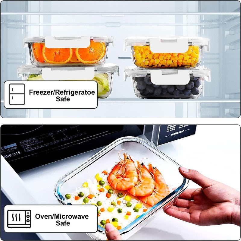 10 Pack Airtight Glass Meal Prep Containers Stackable Lids White3