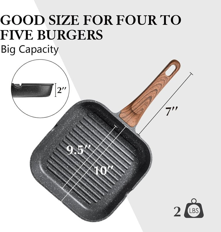 Nonstick Grill Pan for Stove Tops, Versatile Griddle with Pour Spouts, Square Bi6