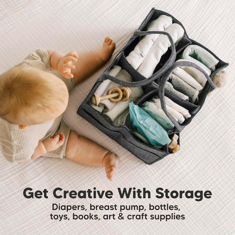 Baby Diaper Caddy Organizer w/ Handle, Portable Nursery & Car Storage Gray6