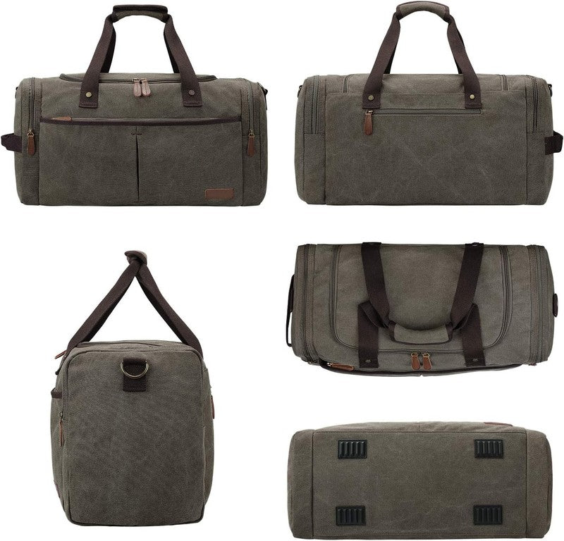 45L Canvas Duffle Bag Travel Weekender Overnight w/ Shoes Compartment Men5