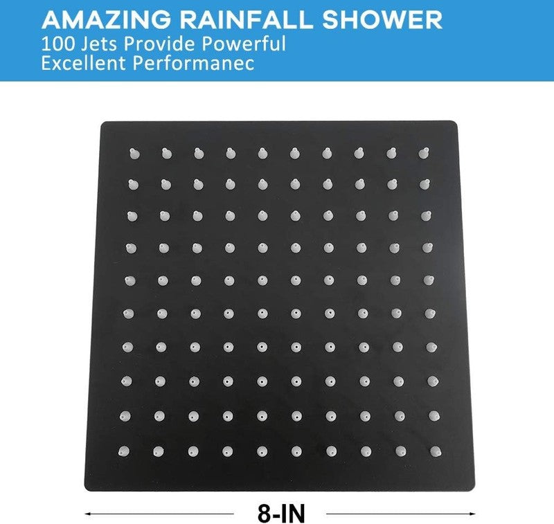 8" Matte Black Rainfall Shower Head High Pressure Stainless Steel Square4