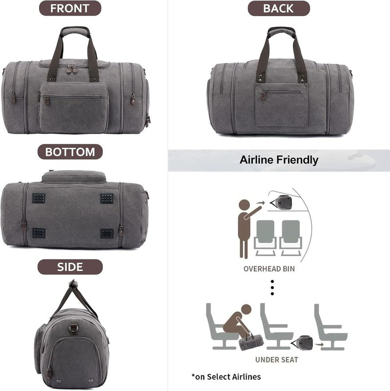 Canvas Travel Duffle Bag Graphite Grey Carry On w/ Shoe Compartment Toiletry7