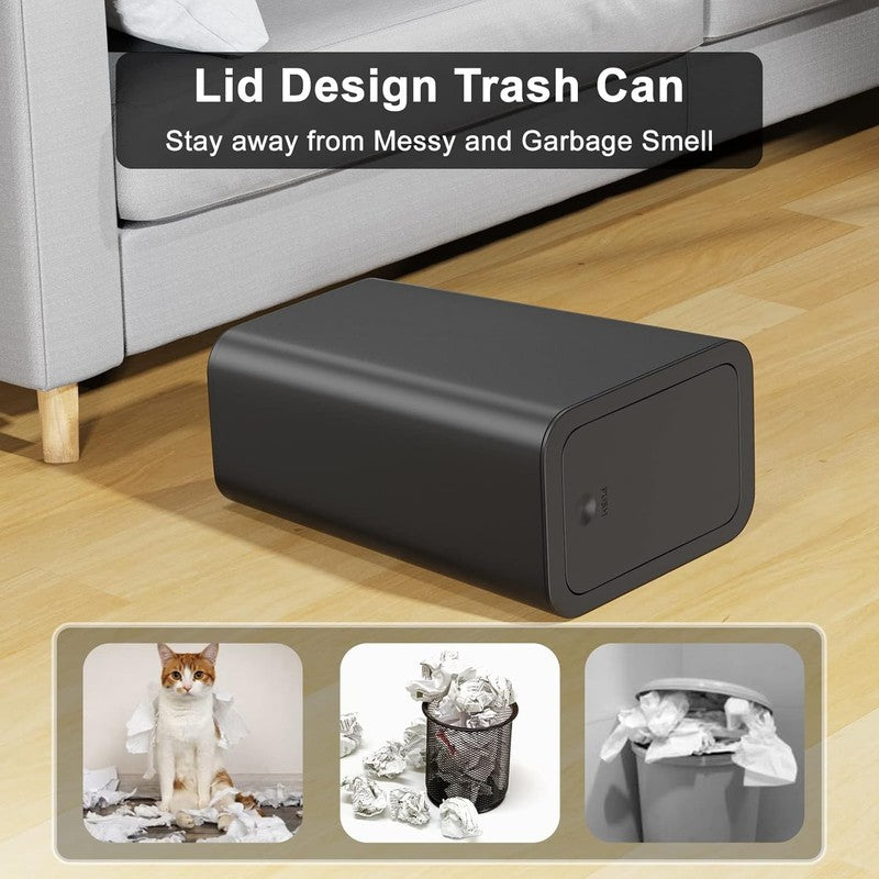 3-Pack 10L (2.6 Gal) Slim Trash Cans with Lid Black Bathroom Kitchen Waste Bin3