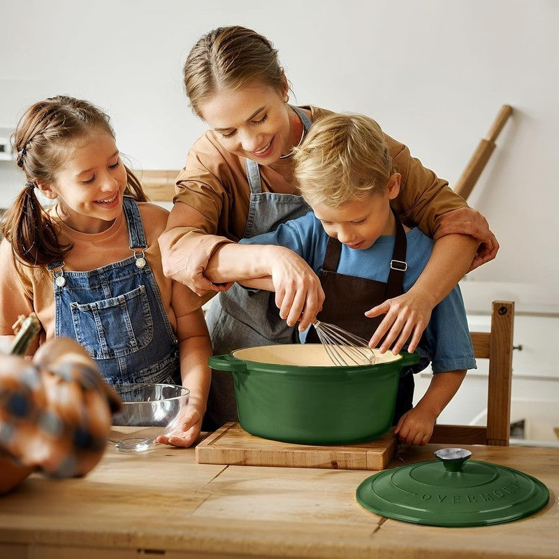 5.5QT Cast Iron Dutch Oven w/ Lid Sourdough Baking Glossy Green7