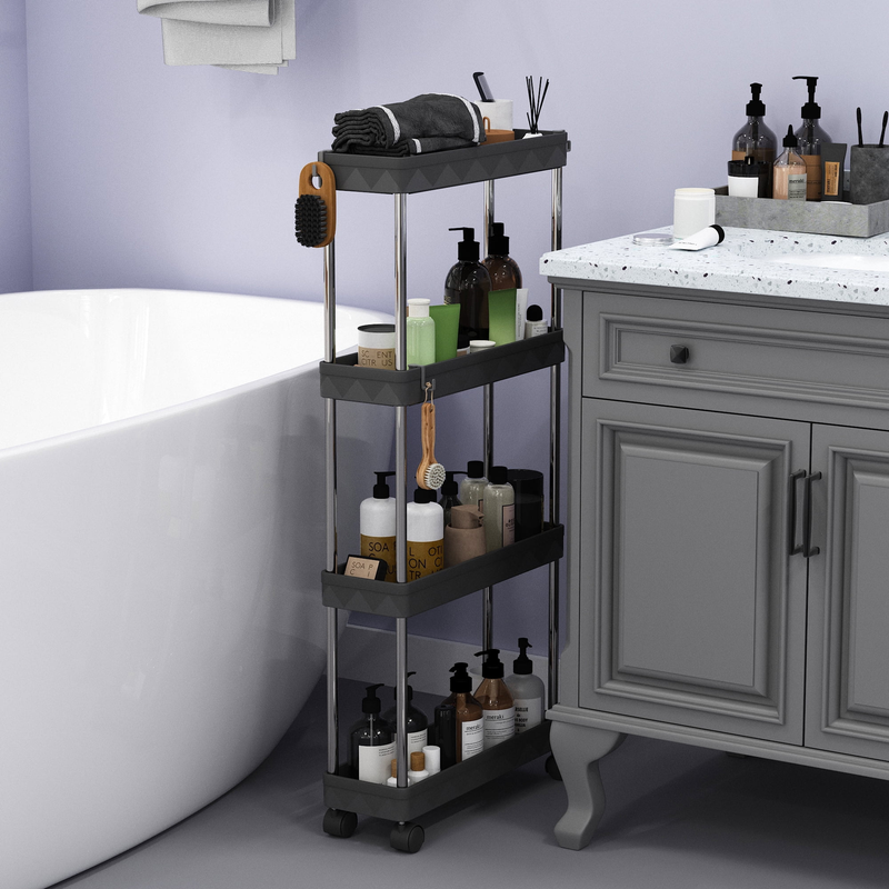4 Tier Slim Rolling Storage Cart Black, Bathroom Kitchen Laundry Organizer9