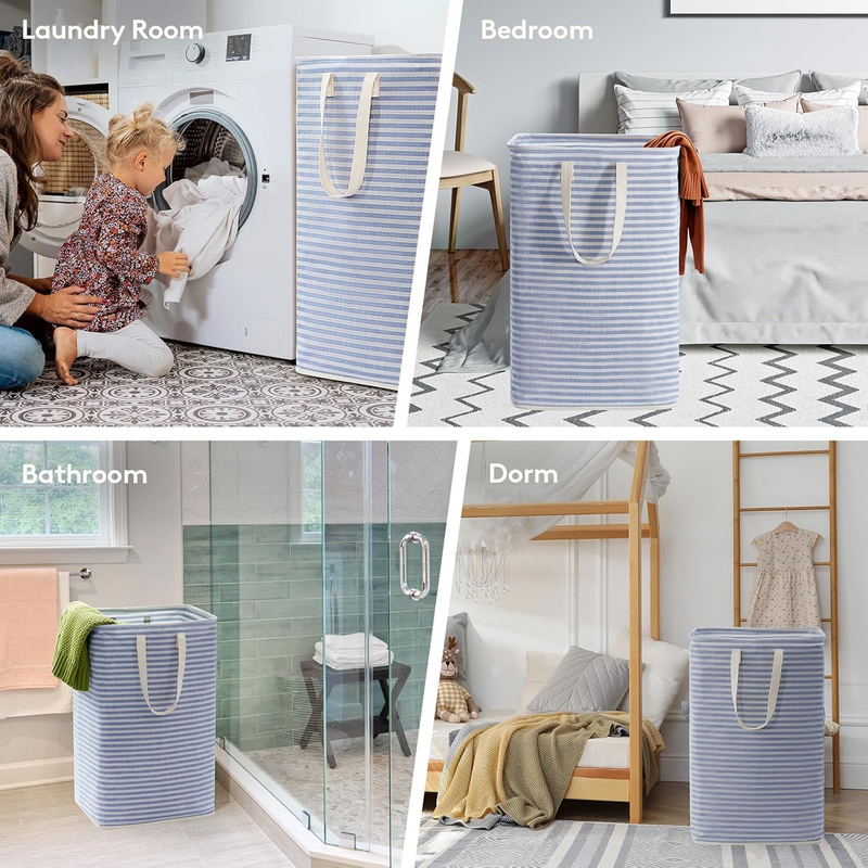 2 Pack 80L Laundry Basket Collapsible Waterproof Reinforced Handles Blue6