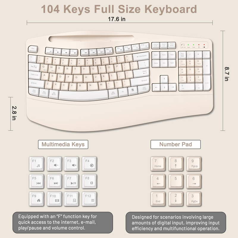 Wireless Keyboard Mouse Set Wrist Rest Silent 6 Button Mouse Milk Tea6