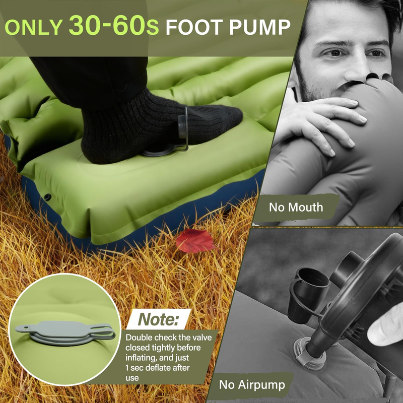 Camping Sleeping Pad, Ultralight Camping Mat with Pillow, Built In Foot Pump Inf5
