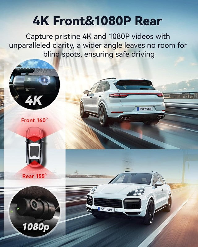 F9 4K Front & 1080P Rear Dash Cam WiFi GPS 32GB Card Night Vision Parking Mode2