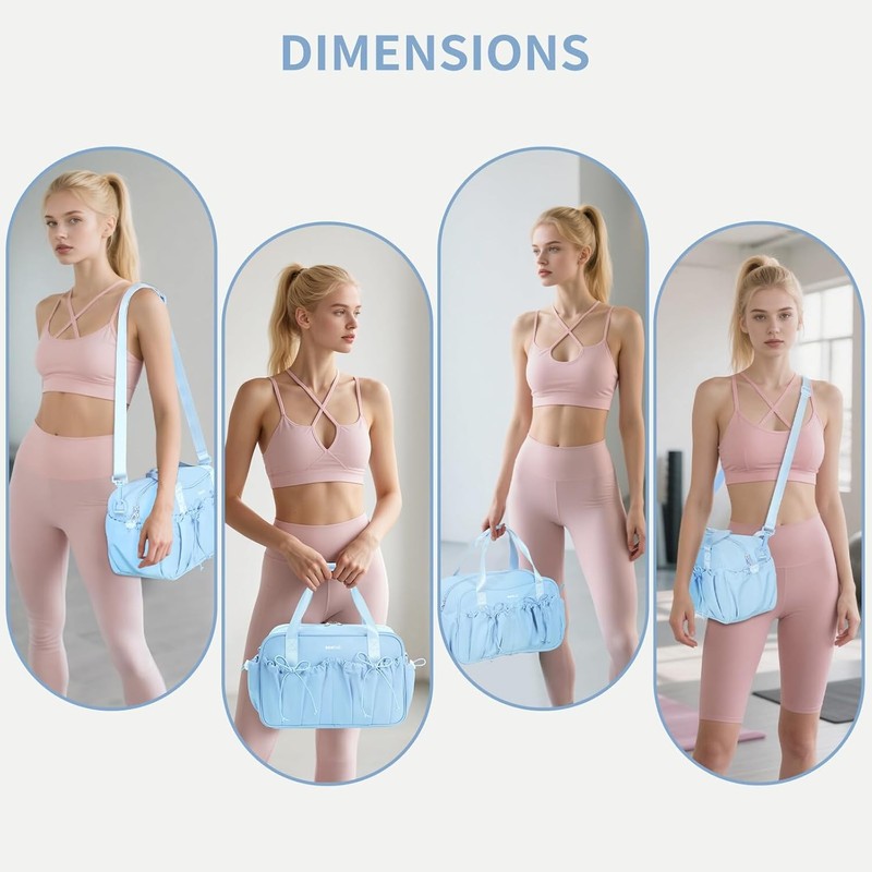 Small Gym Bag Women Mini Duffle Wet Compartment Bowknot Yoga Tote Light Blue7
