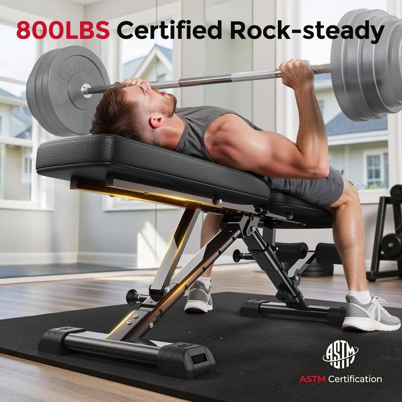 Adjustable Weight Bench, Astm Certified 800LBS Workout Bench Foldable for Home G1