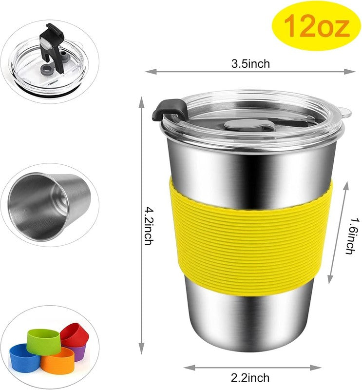 6PK Kids Stainless Steel Cups 12oz w/ Lid & Sleeves Spill  Toddler Sippy Cups1