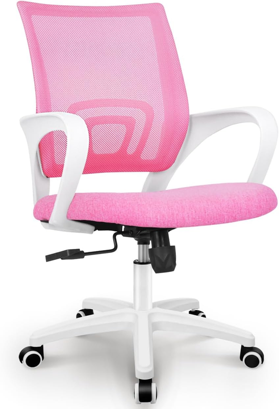 Mesh Office Desk Chair Ergonomic Mid Back Lumbar Support Swivel Pink0