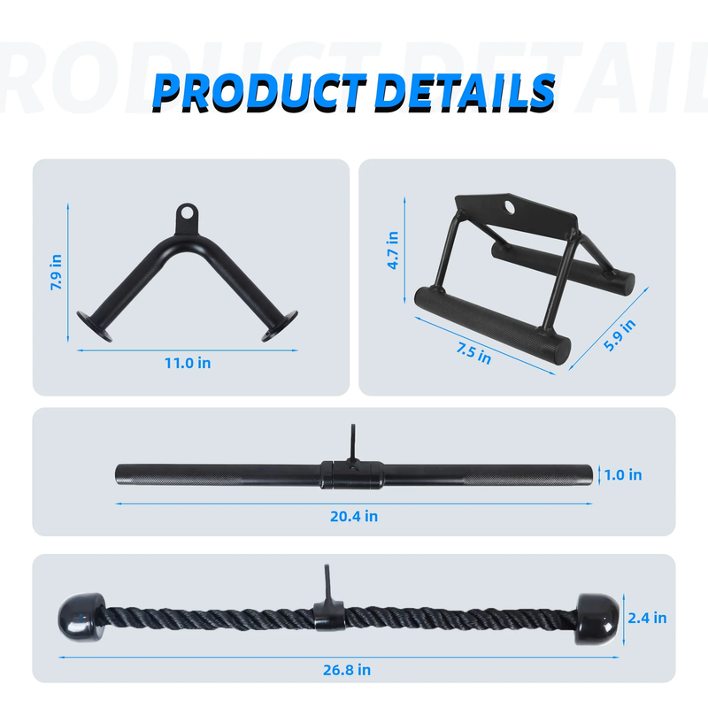 Tricep Cable Attachment Set Lat Pulldown V Bar Rope Gym Accessories2