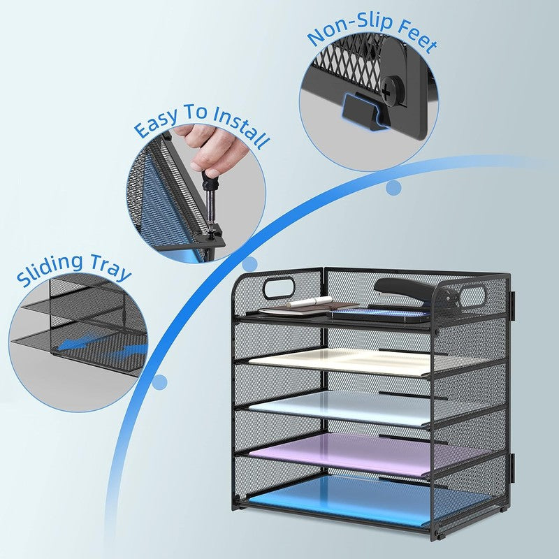 5-Compartment Mesh Paper Organizer with Handle for Office & Home Use2