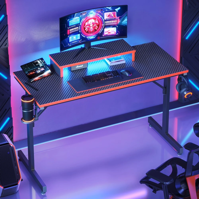 42" Gaming Desk PC Computer Office Gamer Table Desk with LED Lights & Monitor St8