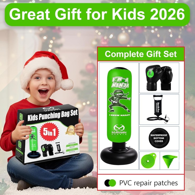 5 in 1 Inflatable Punching Bag for Kids 63in Karate Set w/ Gloves Ages 4 12 Box1