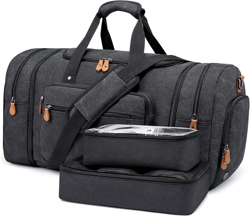 Canvas Travel Duffle Bag Dark Grey Carry On w/ Shoe Compartment Toiletry0