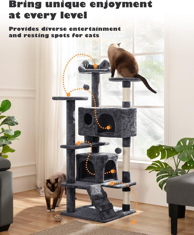 54In Cat Tree, Multi Level Cat Tower with Spacious Kitten Ear Perch, 2 Cozy Cave6
