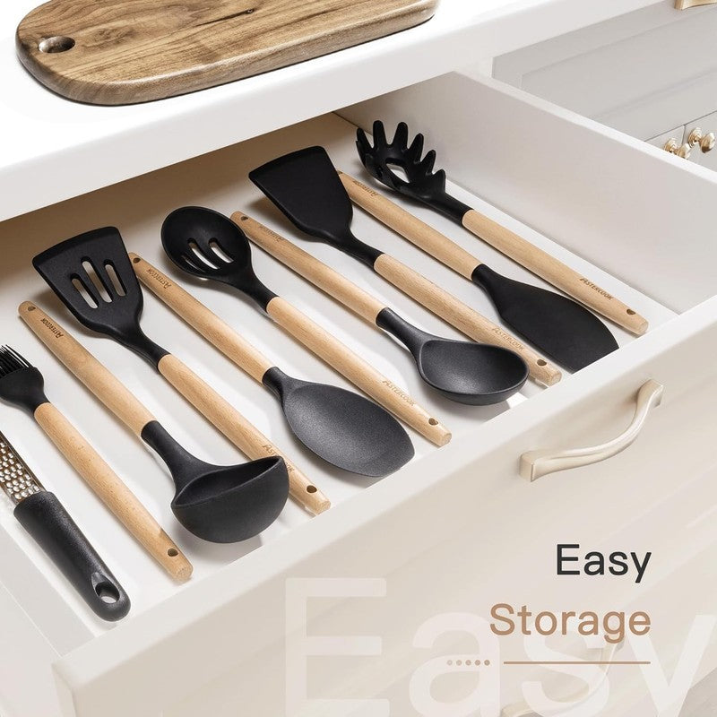 39 PCS Kitchen Utensils Set, Silicone Cooking Utensil Sets with Wooden Handle, 48