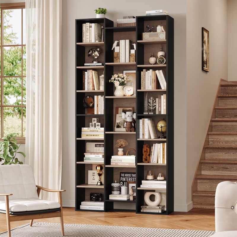 21-Cube Bookcase, 71’’ Tall Wooden Bookshelves with Adjustable Shelves, Triple W8