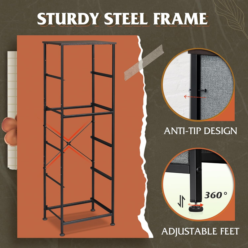 5 Drawer Fabric Dresser Storage Tower Steel Frame Wood Top Dark Grey6