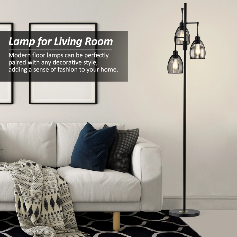 70" Black Dimmable Floor Lamp, Industrial Birdcage Tree Lamp for Living Room6